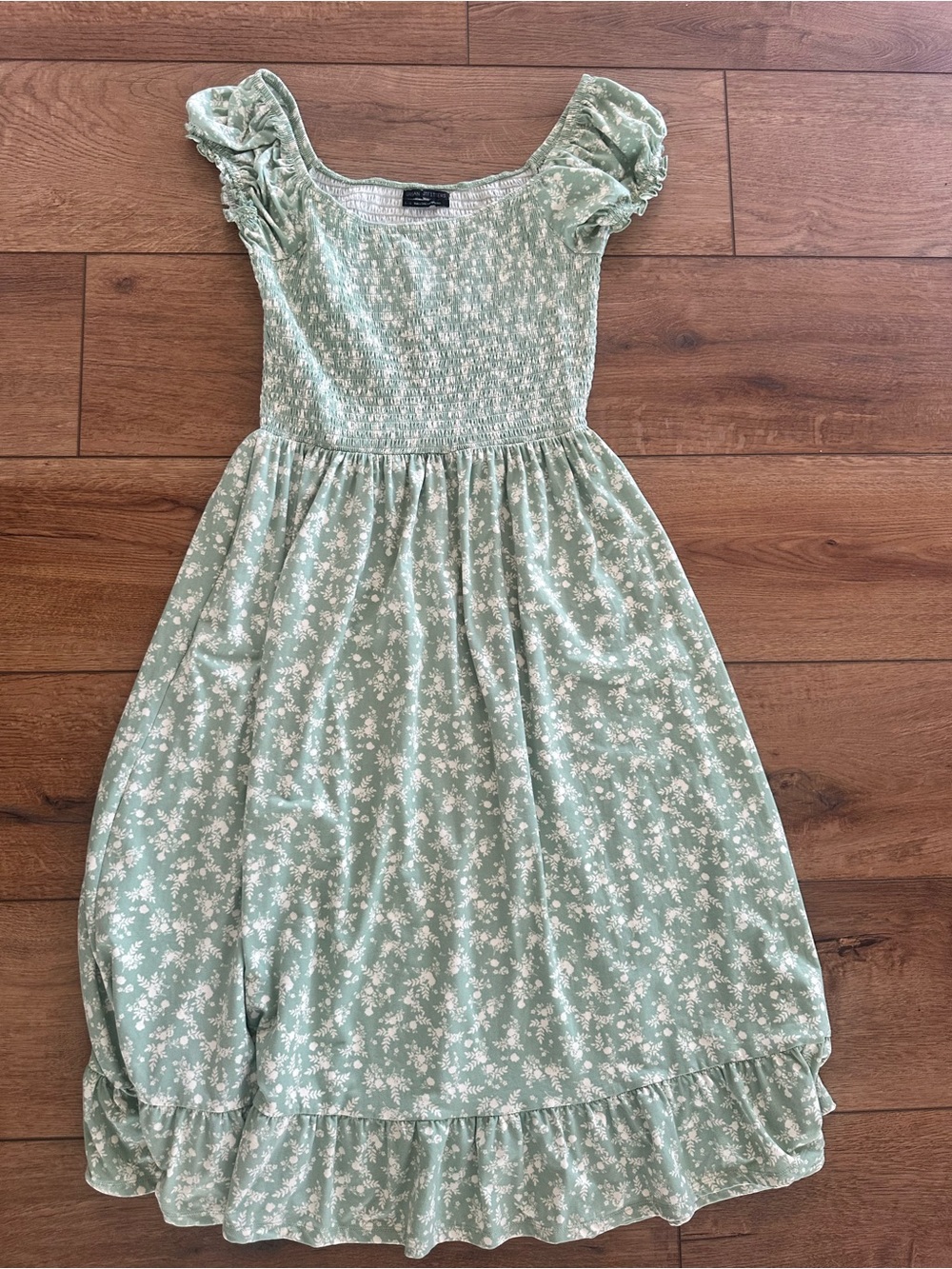 Urban Outfitters Sage Green Floral Puff-Sleeve Dress